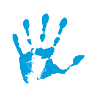 huella de mano con pintura en color azul